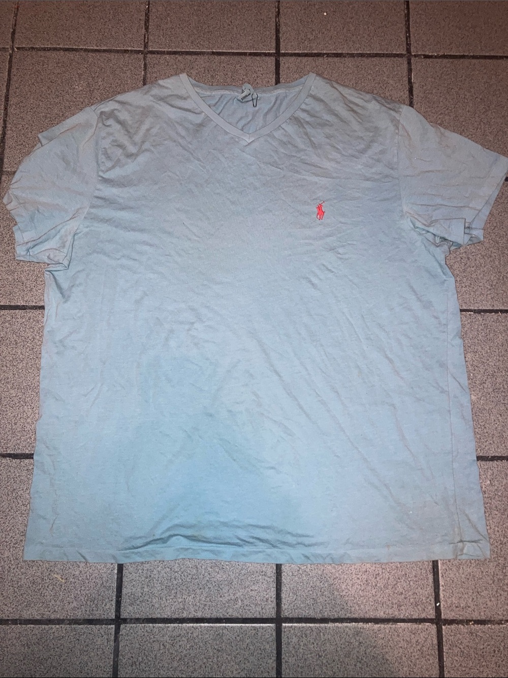 Polo by Ralph Lauren Light Blue V-Neck Tee with Pink Pony